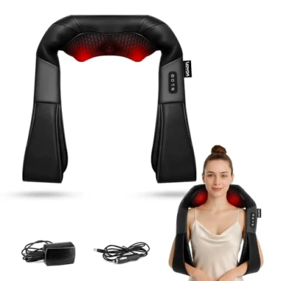 Image of VOYOR HEALTH Shiatsu Back Neck and Shoulder Massager with Heat, 4D Deep Tissue Kneading Massage for Body Muscle Pain Relief Use at Home, Car, Office PJ100, Black