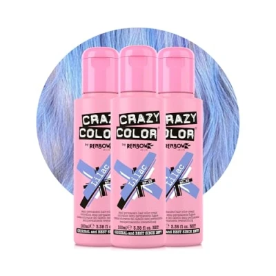 Image of Crazy Color Pastel Lilac Semi Permanent Trio Hair Dye. Highly Pigmented Blueish Conditioning &amp; Oil Nourishing Vegan Formula No Bleach or Ammonia 300ml