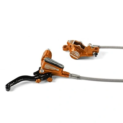 Image of Hope Tech 3 X2 Braided Hose Hydraulic Disc Brakes Rear Left Orange