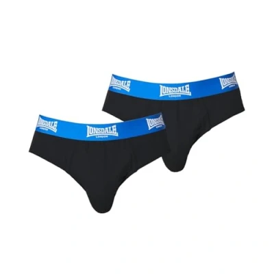 Image of Lonsdale Mens 2Pk Brief Underwear Briefs Elasticated Waist Black/Bright Blue M