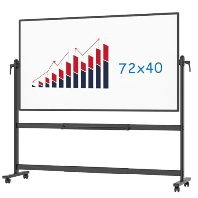 Image of VIZ PRO Double Sided Magnetic Mobile Whiteboard, 180 x 100 cm, Black Aluminium Frame and Stand