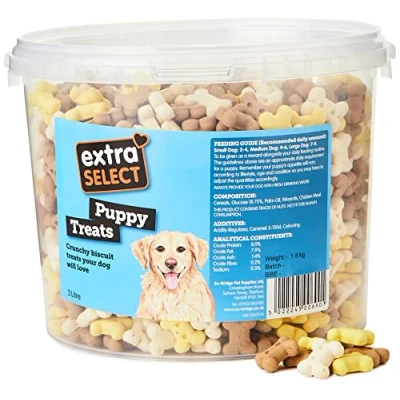 Image of Extra Select Puppy Bones Dog Treat Biscuits in a 3ltr Bucket (approx 1070 biscuits)