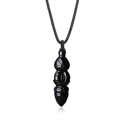Image of COAI Prayer Black Obsidian Vajra Buddha Pendant Necklace