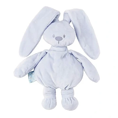 Image of Nattou Plush Soft Toy, Stuffed Animal, Cuddly Companion, Grasping Design Develops Motor Skills, Machine Washable, 100 Percent Polyester, PETA Approved Vegan, 30 cm, Lapidou Rabbit, Light Blue