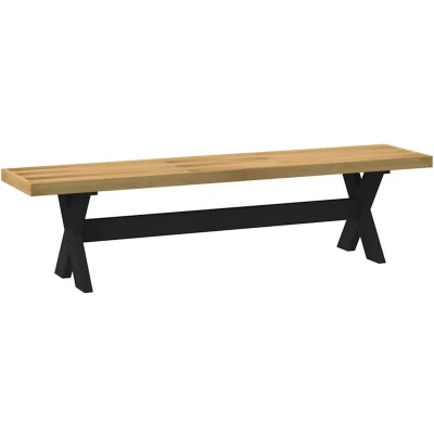 Image of vidaXL Dining Bench NOAIN Solid Pine Wood, 180x40x45 cm, X Shaped Black Legs, Rustic Brown Finish, Versatile Indoor Seating for Dining, Living Area