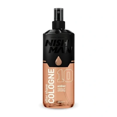 Image of Nishman After Shave Cologne Amber No.10, 400 ml Relaxing Refreshing Aftershaving Spray Lotion Kolonya for Men Scent of Vanilla, Sandalwood, Fruity &amp; Floral Notes