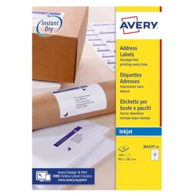 Image of Avery Printable, Customisable Address Mailing Labels, Inkjet Printers, 14 Labels per A4 Sheet, 140 Quickdry (J8163), White