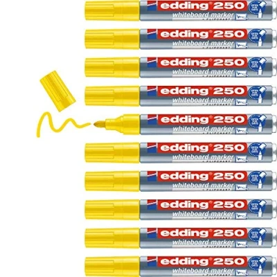 Image of edding 250 whiteboard marker yellow 10 pens round tip 1.5 3 mm pen dry wipe for whiteboards, flipcharts, pinboards, magnetic and memo boards sketchnotes