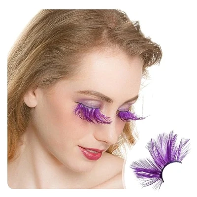 Image of Dorisue Huge lashes Dramatic Halloween eyelashes Double Lip Black with Purple Big Extra Long Feather Cat eye shape Costume Spider Firework style
