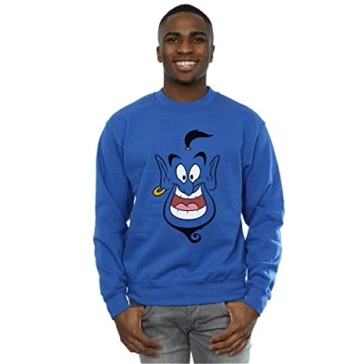 Image of Disney Men&#039;s Aladdin Genie Face Sweatshirt Royal Blue Large