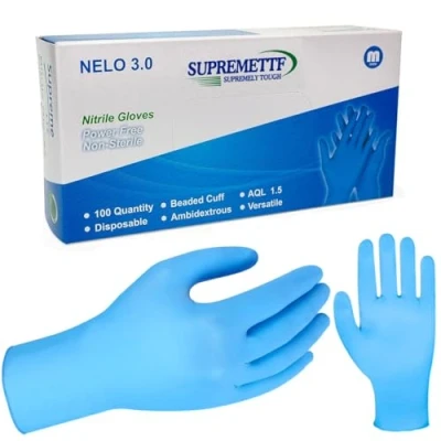 Image of Supreme TTF Blue Nitrile Disposable Gloves Non Latex powder Free Ambidextrous Box of 100 (500 (5 Boxes), Large (Size 9))