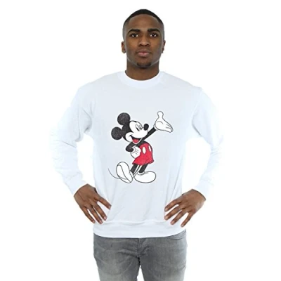Image of Disney Men&#039;s Mickey Mouse Traditional Wave Sweatshirt White Large