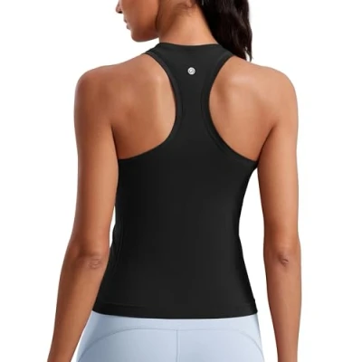 Image of CRZ YOGA Women&#039;s Seamless Racerback Tank Tops Sport Sleeveless Breathable High Neck Camisole Top Workout Running Gym Shirts Black 14