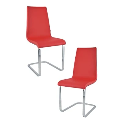 Image of t m c s Tommychairs Set of 2 chairs BERLIN Cantilever style with high strength chromed steel legs and seat in multilayer wood, upholstered red artificial leather