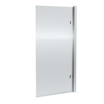 Image of Contemporary 8mm Toughened Safety Glass Square Hinged Fluted Bath Screen 1520 x 830 24mm Chrome