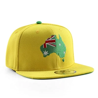 Image of Underground Kulture Australia Yellow Adjustable World Cup Flat Peak Snapback Hat Baseball Cap