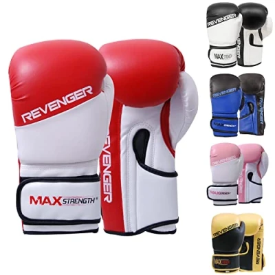 Image of MAXSTRENGTH Boxing Gloves for Muay Thai Training Sparring Mitts, Kickboxing, Fighting Great Heavy Punch Bag, Grappling Dummy Double End Speed Ball &amp; Focus Pads Punching (12oz, Red/White)