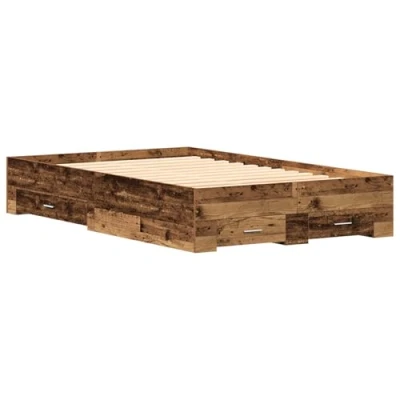 Image of vidaXL Bed Frame with Drawers Old Wood 120x190 cm Engineered