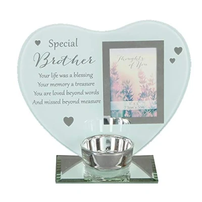 Image of Glass Photo Frame Memorial Tea Light Candle Holder Brother 9071