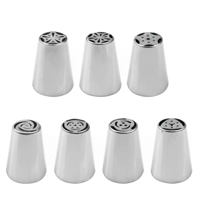 Image of Luckious 7 PCS Stainless Steel Flower Piping Tips Set Complete Cake Decorating Nozzles for Floral Designs Versatile Baking Tools DIY Projects