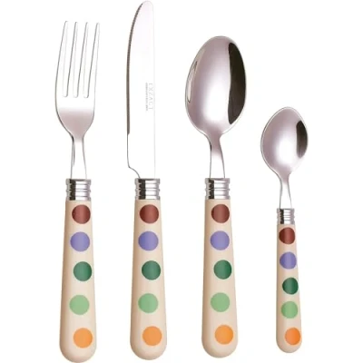 Image of Exzact 16pcs Cutlery Polka Dots Stainless Steel Dishwasher Safe Dinner Knife x 4, Fork Table Spoon Tea Service for 4 Mirror Polished