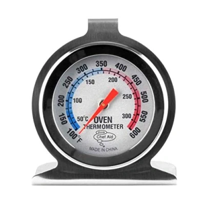 Image of Chef Aid Stainless Steel Oven Thermometer for use with fan, gas, electric, pizza oven, air fryer, or range cooker cooking/baking/grilling/BBQ, hang stand inside Easy to read display