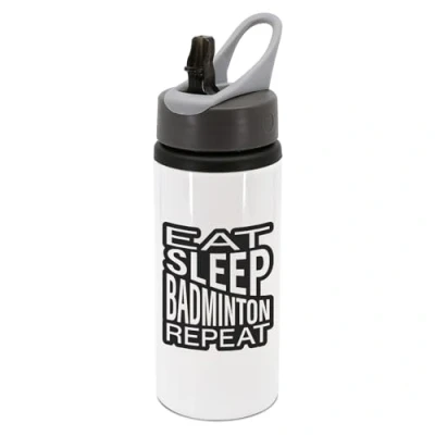 Image of Eat sleep badminton repeat water bottle with handle, drinks bottle, water, hydrate, cup, badminton, racket sports