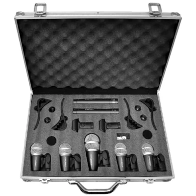 Image of Pyle PDKM7 Dynamic 7 Piece Drum Microphone Set with Carry Case &amp; Mounting Accessories