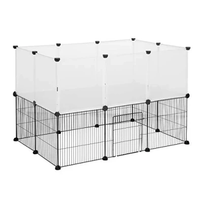 Image of EUGAD rabbit run guinea pig hamster playpen bunny puppy enclosure exercise fence with door diy white 20 Panels (35x35cm/panel) 107 x 72 cm 0005WL