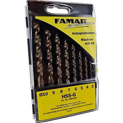 Image of FAMAG 1594838 8pcs HSS Ground Brad Point Drill Bit Set in Plastic Case