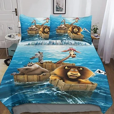 Image of CIFEAR Madagascar 3D Printed Bedding Duvet Cover with Zipper Closure for Set, Soft Microfiber Kids Teens Adults Quilt Double（200x200cm）