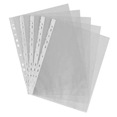 Image of A4 Clear Plastic Punched Pockets Filing Folders Wallets Sleeves Document Files (Punched 50)