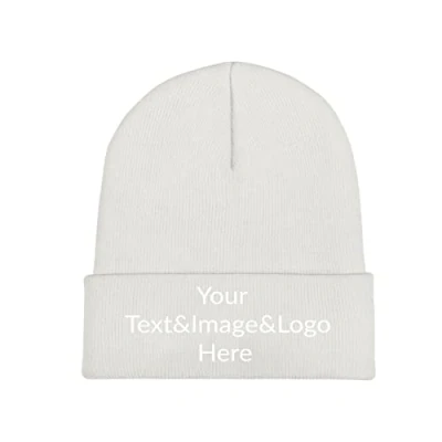Image of Custom Beanie Slouch White Your Text&amp;Image&amp;Logo Here Personalized Hat