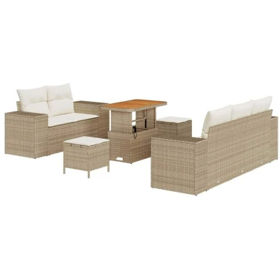 Image of vidaXL 8 Piece Garden Sofa Set with Cushions Beige Poly Rattan Acacia