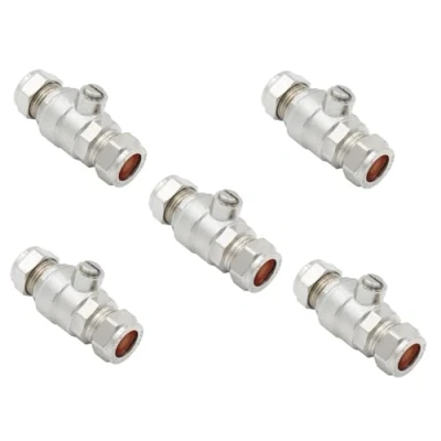 Image of TC Isolating Isolation Valve 15mm Full Flow Large Bore Compression Chrome Plated Slotted Pack of 5
