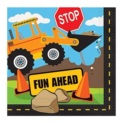 Image of Construction Party Multicolor Paper Luncheon Napkins (16cm) Pack of 16 Vibrant and Fun Tableware for Kids&#039; Celebrations, 13&quot; x