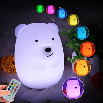 Image of Glinrui Bear Night Lights for Kids Bedside lamp Children Nursery Light Break Resistant/Eye Caring/Adjustable Brightness &amp; Color/Time Setting/Gifts Kids, Boys Girls Medium