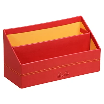 Image of RHODIA 318943C Poppy Mail Holder 25x10x14 cm Orange Saddle Stitching Faux Leather Exterior Rhodiarama Home Office Collection Organization &amp; Designer Storage