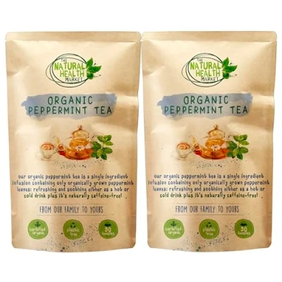 Image of Organic Peppermint Tea Bags (50 2 x 50 Bag Packs) By The Natural Health Market Rubbed Fresh Leaves Plastic Free
