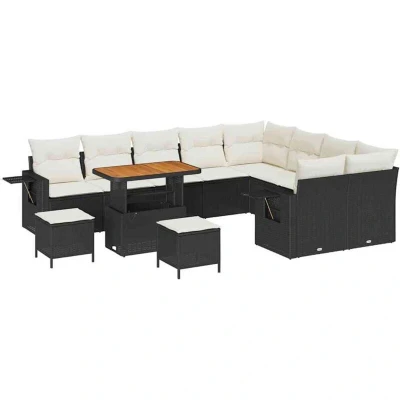 Image of vidaXL 12 Piece Garden Sofa Set with Cushions Black Poly Rattan Acacia