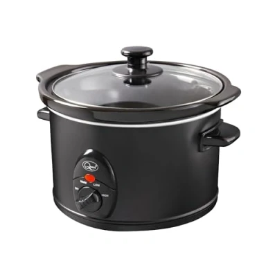 Image of Quest 35269 1.5 Litre Slow Cooker/Compact Stainless Steel / 3 Temperature Settings/Transparent Toughened Glass Lid/Dishwasher Safe Bowl/Black Colour 120W