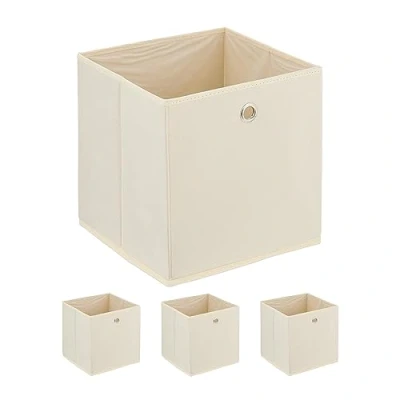 Image of Relaxdays Set of 4, Foldable, HWD: 30x30x30 cm, Fabric Storage Box with Handle, Open Shelf Basket, Creme, Iron, 30 x cm