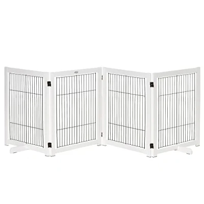 Image of PawHut Freestanding Pet Gate Safety Barrier 4 Pannel with Support Feet White