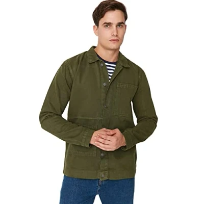 Image of Trendyol Man Young Regular fit Double Breasted Shirt Collar Denim Jacket Khaki