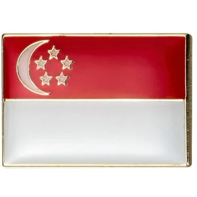 Image of Singapore Rectangle Flag Enamel Metal Pin Badge Diplomat Lapel