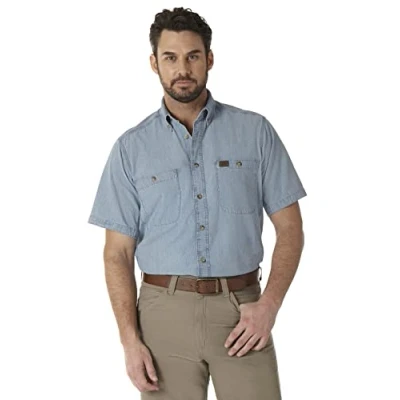 Image of Wrangler Riggs Workwear Men&#039;s chambray work utility button down shirts, Light Blue, L UK