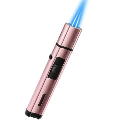Image of 5.7in Jet Lighter, Gas Lighter with Flame Locking &amp; Safety Switch Function, Adjustable Double Butane Torch Refillable Windproof Pen Lighter. (Sold without Gas) (Rose Gold)
