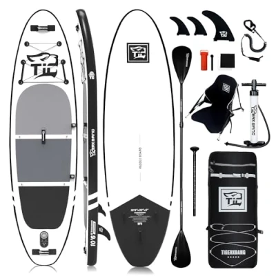 Image of TIGERXBANG Stand Up Paddle Boards 10&#039;6&quot; x 32&quot; 6&quot; with Premium SUP Board Accessories, Inflatable for Adults/Kids Double Bladed Paddle, Kayak Seat, Defender Pro Black