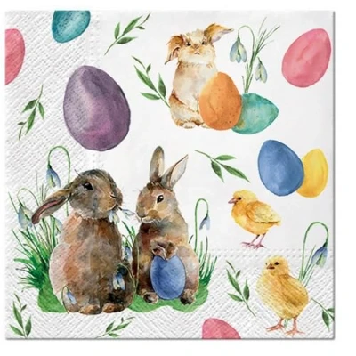 Image of Malagro 20 Napkins Easter Rabbits Chicks Colourful Eggs Table Decoration Paper with Motif Also for Decoupage and 33 x cm