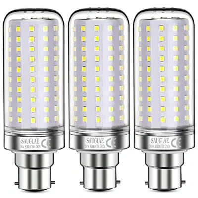 Image of SAUGLAE 26W LED Light Bulbs, 200W Incandescent Bulbs Equivalent, B22d Bayonet Cap, 3000Lm, 6000K Daylight White, Pack of 3